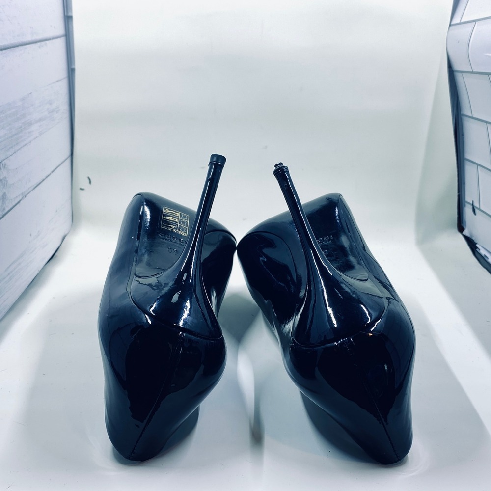 Gucci Black Patent Leather Pointed Toe Stiletto Pumps Heels 212902 Size 8B - Picture 5 of 8